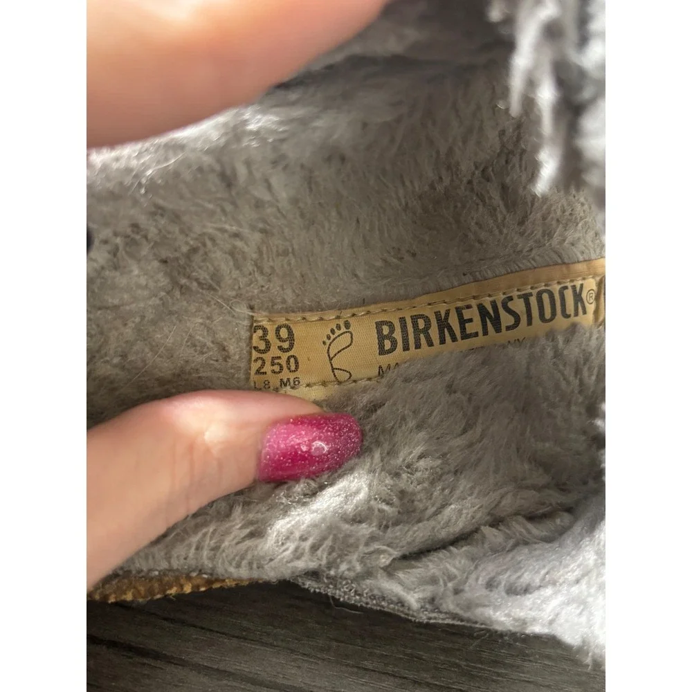 Birkenstock Arizona Shearling Suede Sandals in Gray‎ Women's Size 8 (39)